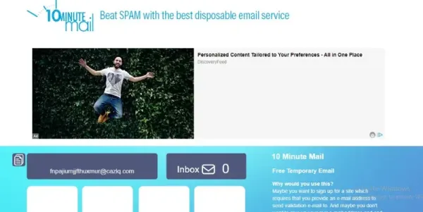 سرویس ایمیل موقت 10 Minute Mail - ساخت ایمیل موقت جیمیل