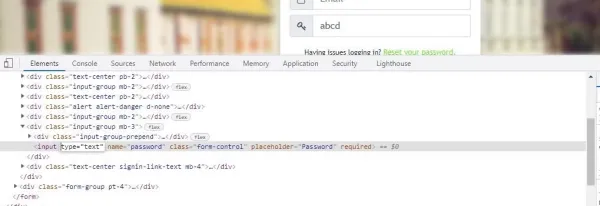 نمایش رمز عبور مخفی ‌شده با ابزار Inspect Element