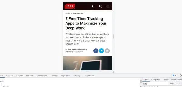 مشاهده نسخه موبایل با استفاده از inspect element
