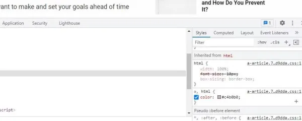 دسترسی به رنگ یک سایت یکی از ترفندهای inspect element