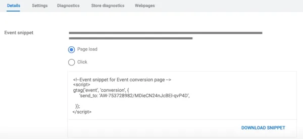 تنظیمات نصب تگ گوگل برای Conversion Tracking 