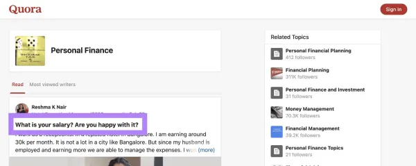 Quora ابزار یافتن کلمات پرسشی 