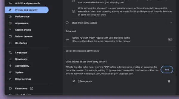 مسدود شدن کوکی در مرورگر